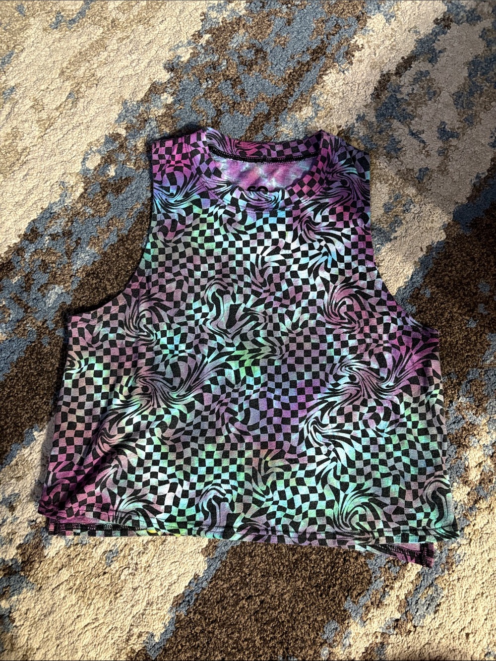 SO Multicolor Checkerboard Swirl Crop Tank